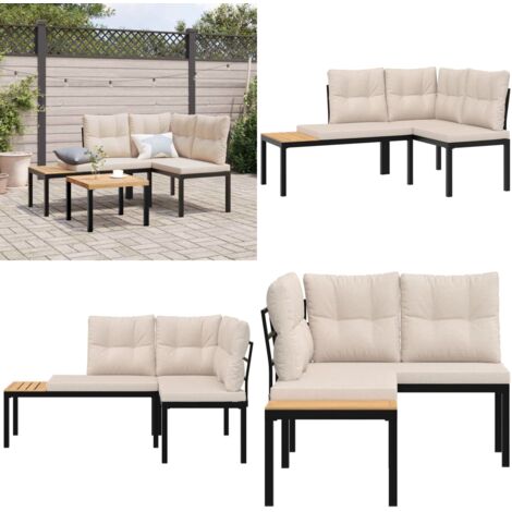 Gartenbänke mit Kissen 2 Stk. Schwarz Pulverbeschichteter Stahl - Gartenzubehör - Gartenbank - Outdoor Möbel - Balkonmöbeln - Terrassenmöbel - Home & Living