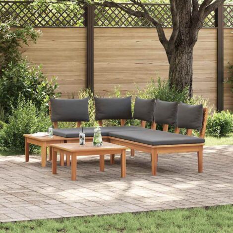Gartenbänke Set mit Kissen mit Speicher 4 pcs Braun und Grau vidaXL
