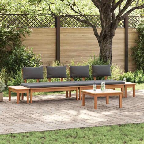 Gartenbänke Set mit Kissen mit Speicher 5 pcs Braun und Grau vidaXL
