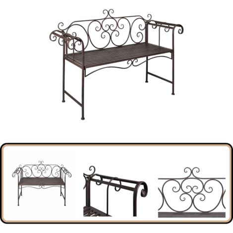 Gartenbank 132 cm Stahl Antik Braun - Gartenbank - Metall Gartenbank - Gartenmöbel - Balkonmöbel - Outdoor Möbel