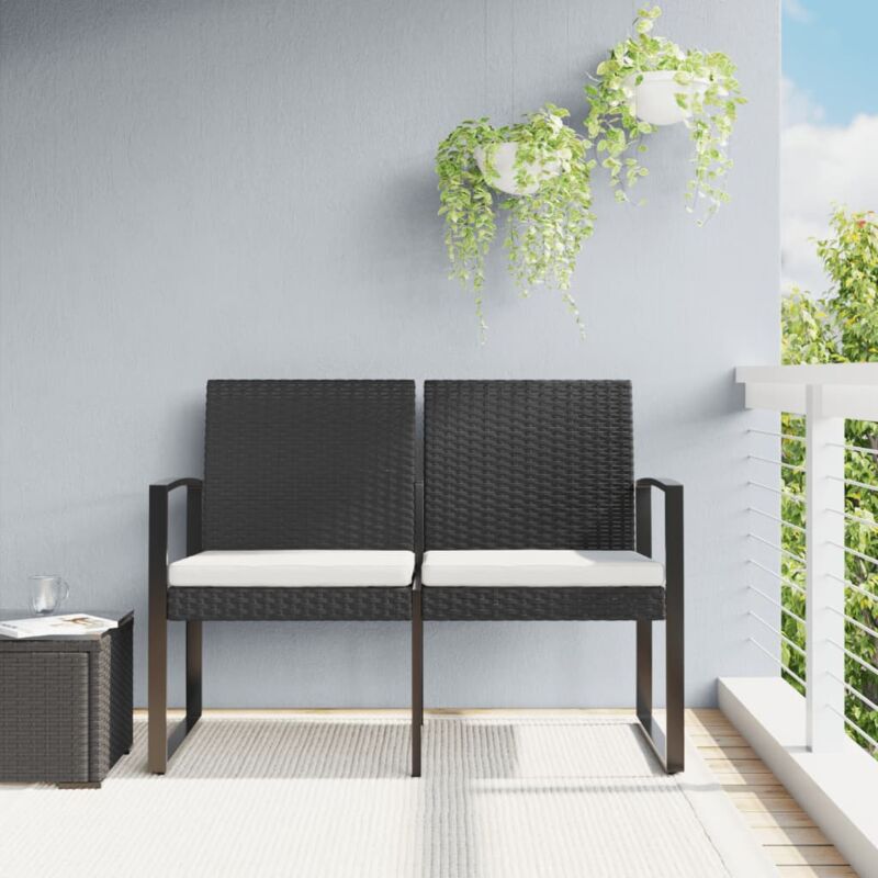 Vidaxl - Gartenbank 2-sitzer Mit Kissen Schwarz Pp-rattan