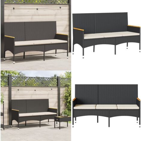 Gartenbank 3-Sitzer mit Kissen Schwarz Poly Rattan - Gartensessel - Gartenbank - Outdoor-Möbel - Balkonmöbel - Rattanmöbel - Home & Living