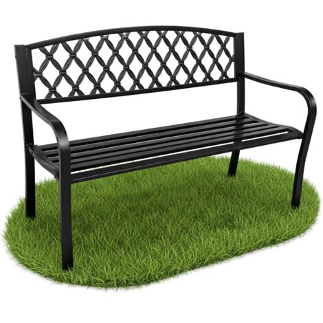 Gartenbank CLASSICO Schwarz mit Stahlfüßen und Gusseisen-Rückenlehne Breite 127 cm
