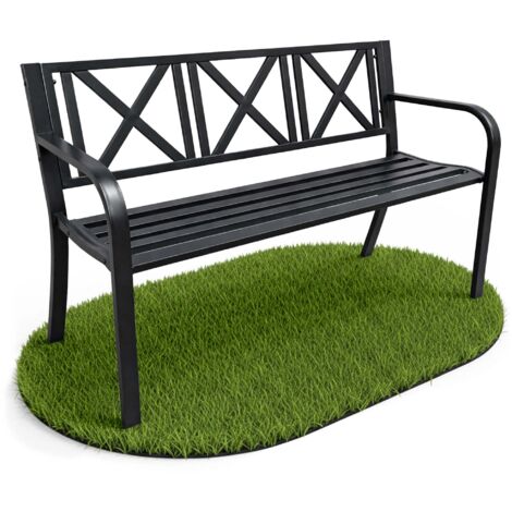 Gartenbank CROSS Schwarz mit Stahlfüßen und Stahl-Rückenlehne Breite 119 cm