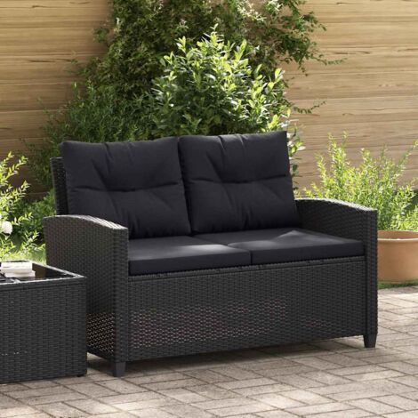 Gartenbank für 2 Personen mit Kissen Schwarz 124 cm Rattan