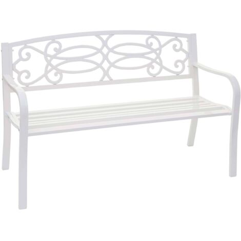 Gartenbank HHG-698, Bank Parkbank Sitzbank, 2-Sitzer pulverbeschichteter Stahl weiß