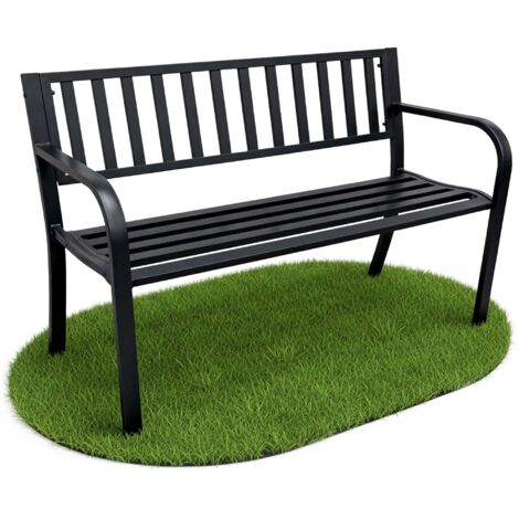 Gartenbank LINEA Schwarz mit Stahlfüßen und Stahl-Rückenlehne Breite 119 cm