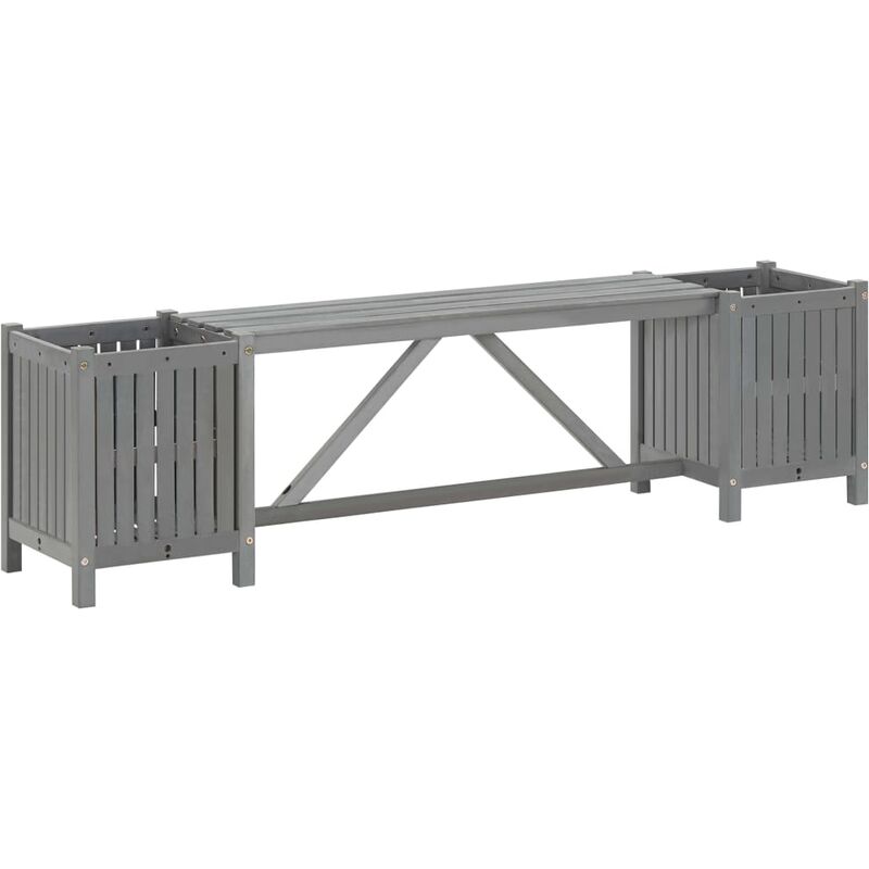 Gartenbank mit 2 Pflanzkübeln 150 cm Massivholz Akazie Grau - Grau