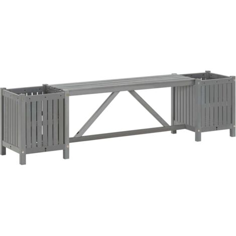 Gartenbank mit 2 Pflanzkübeln Ruhebank Gartenstuhl 150 cm Massivholz Akazie Grau XZZZ438913 BonneVie