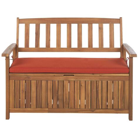 Gartenbank mit Auflage SOVANA 120 cm mit Stauraum Akazienholz Rot