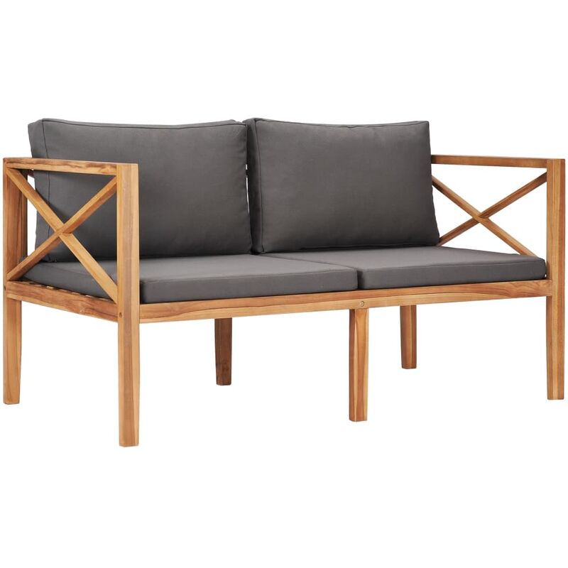 Vidaxl - Gartenbank mit Grauen Auflagen Massivholz Teak - Grau
