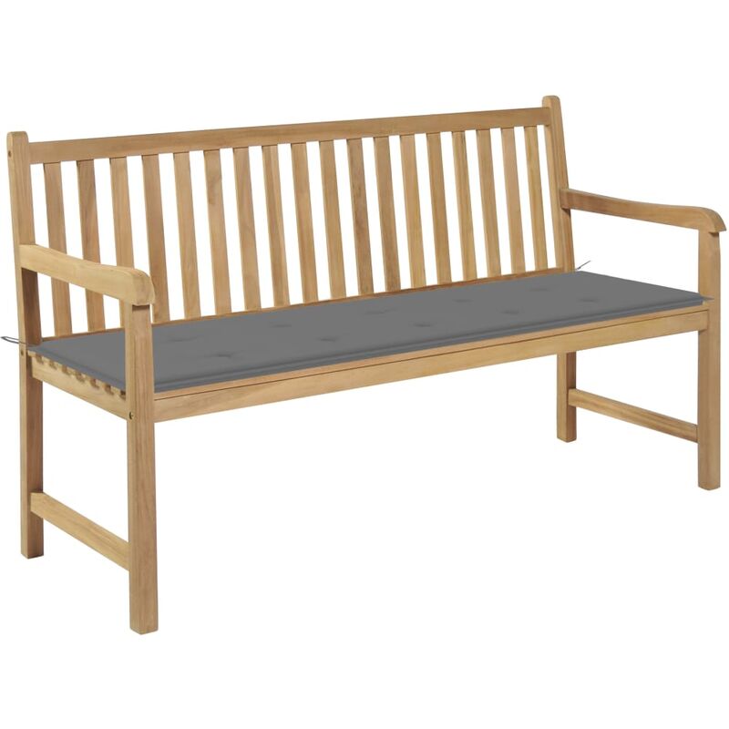 Gartenbank mit Grauer Auflage 150 cm Massivholz Teak