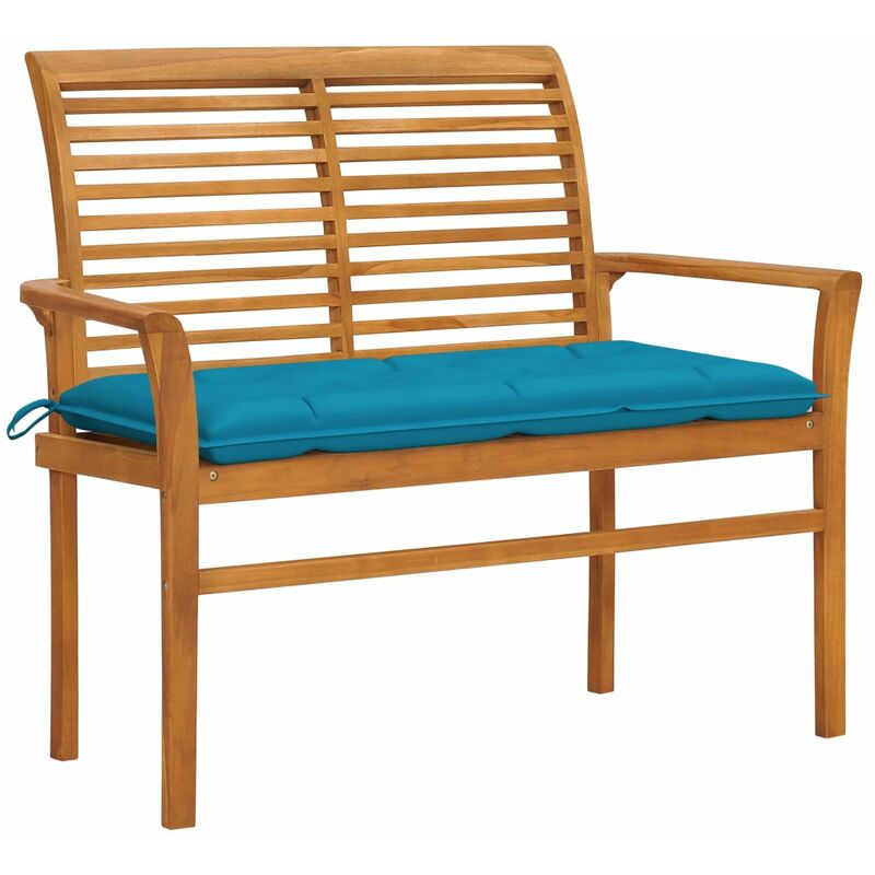 Gartenbank mit Hellblauer Auflage 112 cm Massivholz Teak