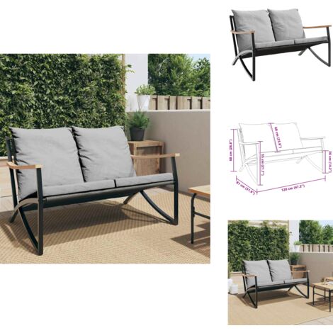 Gartenbank mit Kissen 120 cm Schwarz Stahl - Gartenbank - Gartenbänke - Bank - Außenbank