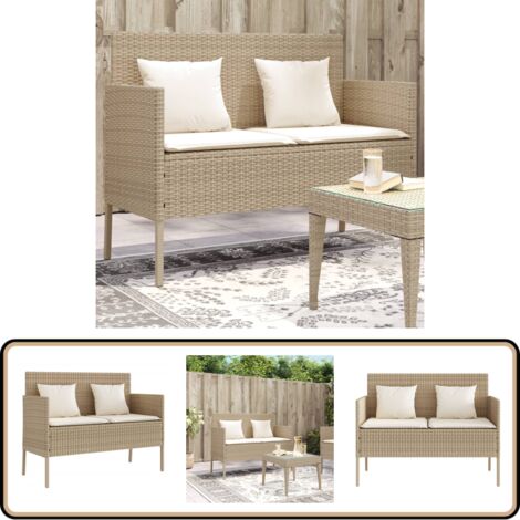 Gartenbank mit Kissen Beige Poly Rattan - Gartenbank - Outdoor Möbel - Rattan Gartenmöbel - Gartenstuhl - Lounge Set