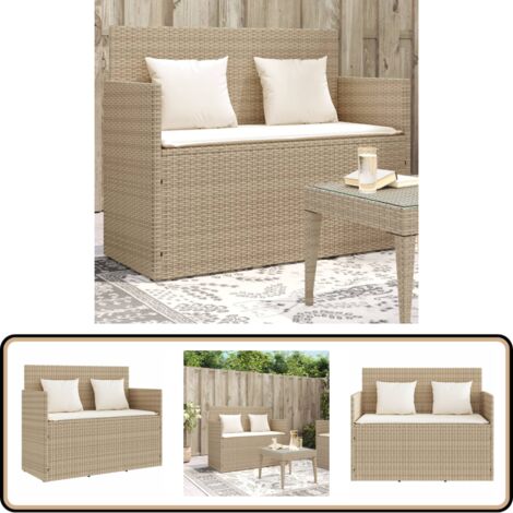 Gartenbank mit Kissen Beige Poly Rattan - Gartenbank - Outdoor Möbel - Rattan Gartenmöbel - Gartenstuhl - Lounge Set