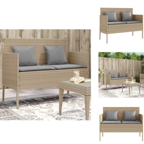 Gartenbank mit Kissen Beige Poly Rattan - Gartenbank - Outdoor Möbel - Rattan Gartenmöbel - Gartenstuhl - Lounge Set