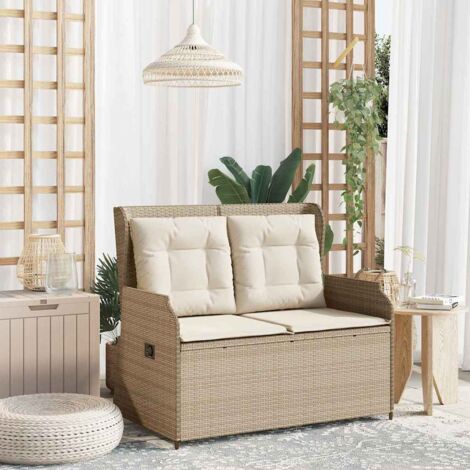 Gartenbank mit Kissen Beige Poly Rattan vidaXL