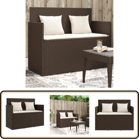 Gartenbank mit Kissen Braun Poly Rattan - Gartenbank - Polyethylen-Rattan Möbel - Outdoor Furniture - Gartenmöbel - Balkonmöbel