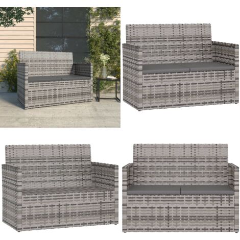 Gartenbank mit Kissen Grau 105 cm Poly Rattan - Gartenbank - Outdoor Möbel - Rattan Gartenmöbel - Balkonmöbel - Terrassentisch - Home & Living
