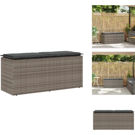 Gartenbank mit Kissen Grau 110x40x44 cm Poly Rattan - Gartenbank - Gartenbänke - Terrassenbank - Outdoor Bank