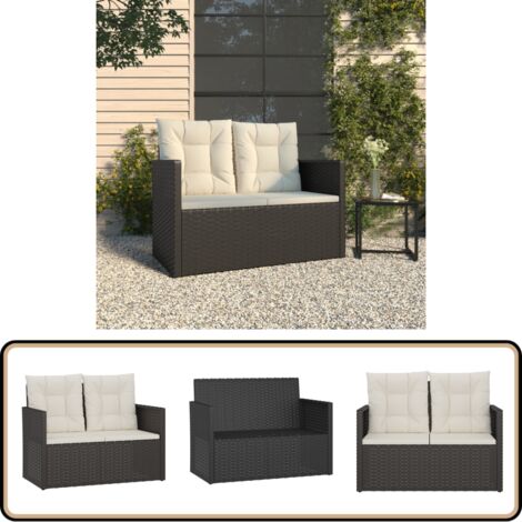 Gartenbank mit Kissen Schwarz 105 cm Poly Rattan - Gartenbank - Outdoor Möbel - Balkonmöbel - Terrassentisch - Rattan Gartenmöbel