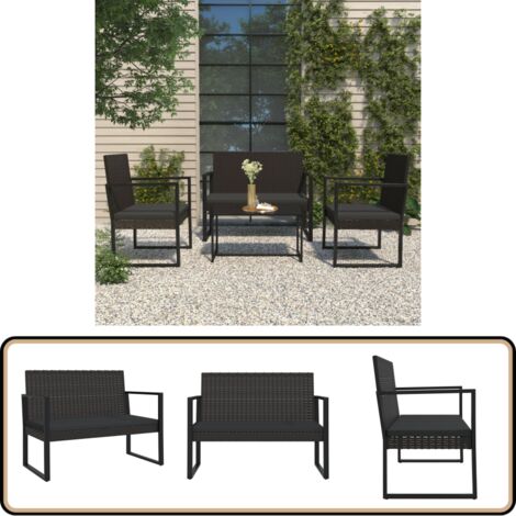 Gartenbank mit Kissen Schwarz 106 cm Poly Rattan - Gartenbank - Outdoor Möbel - Balkonmöbel - Terrassentisch - Esstisch