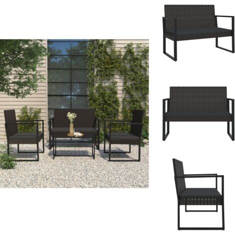 Gartenbank mit Kissen Schwarz 106 cm Poly Rattan - Gartenbank - Outdoor Möbel - Balkonmöbel - Terrassentisch - Esstisch