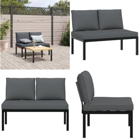 Gartenbank mit Kissen Schwarz Aluminium - Gartenbank - Alu-Gartenbank - Gartenmöbeln - Terrassenmöbel - Esszimmerset - Home & Living