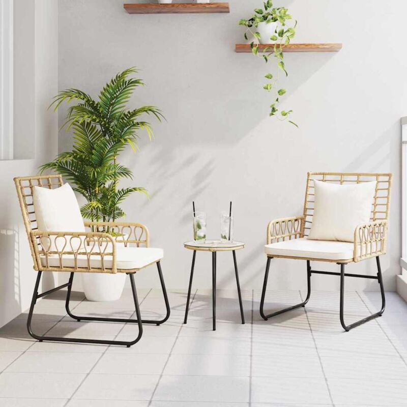 Garten Essgruppe 3 Pcs Braun, Schwarz, Creme Poly-rattan, Stahl Vidaxl