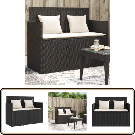 Gartenbank mit Kissen Schwarz Poly Rattan - Gartenbank - Outdoor Möbel - Rattan Gartenmöbel - Gartenstuhl - Balkonmöbel