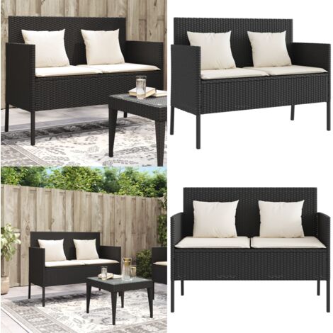 Gartenbank mit Kissen Schwarz Poly Rattan - Gartenbank - Outdoor Möbel - Rattan Gartenmöbel - Gartenstuhl - Balkonmöbel - Home & Living