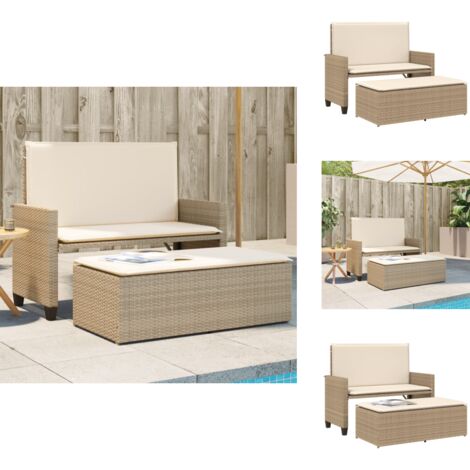 Gartenbank mit Kissen und Hocker Beige Poly Rattan - Gartenbank - Outdoor Furniture - Rattan Gartenmöbel - Gartenstuhl - Lounge Set