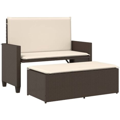 Gartenbank mit Kissen und Hocker Braun Poly Rattan vidaXL