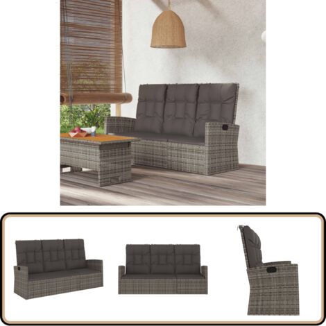 Gartenbank mit Liegefunktion & Kissen Grau 173 cm Poly Rattan - Gartenbank - Relaxbank - Gartenmöbeln - Rattan Möbel - Outdoor Möbel