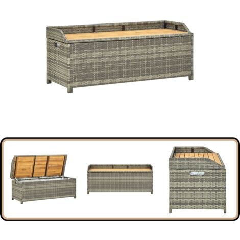 Gartenbank mit Stauraum 120 cm Poly Rattan Grau - Gartensaison - Gartenbank - Outdoor Möbel - Stauraumbank - Gartenaufbewahrung