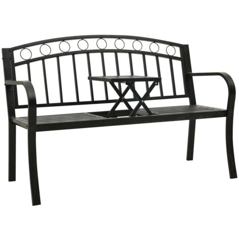 Gartenbank mit Tisch Schwarz 120 cm Stahl vidaXL