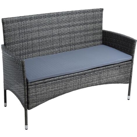 Gartenbank Rattan Gartenmöbel 2-Sitzer Polyrattan Sitzbank Sitzkissen Anthrazit