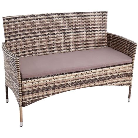 Gartenbank Rattan Gartenmöbel 2-Sitzer Polyrattan Sitzbank Sitzkissen Braun