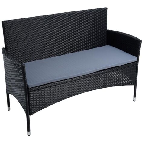 Gartenbank Rattan Gartenmöbel 2-Sitzer Polyrattan Sitzbank Sitzkissen Schwarz