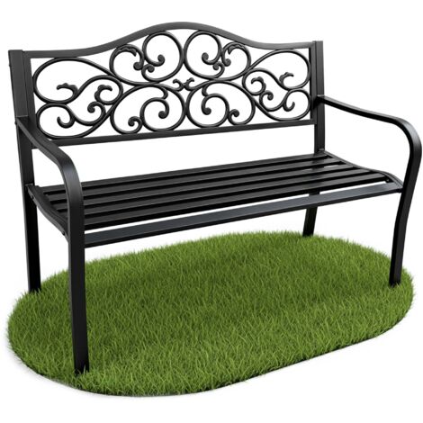 Gartenbank Schwarz IRGA mit Stahlbeinen und gusseiserner Rückenlehne Breite 127 cm