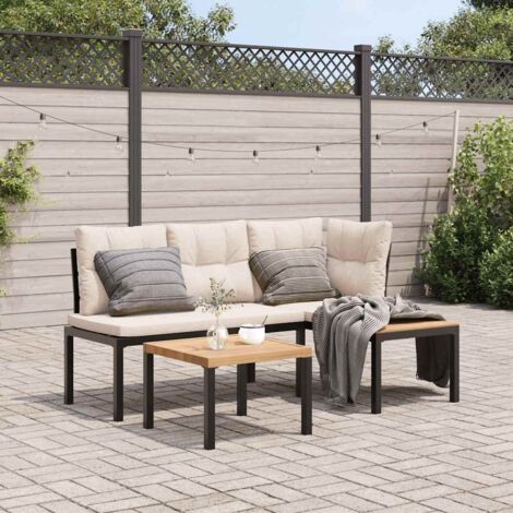 Gartenbank-Set 3-tlg. Schwarz Pulverbeschichteter Stahl vidaXL