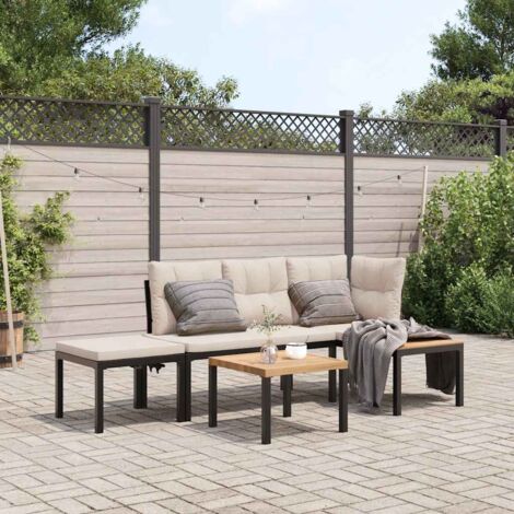Gartenbank-Set 3-tlg. Schwarz Pulverbeschichteter Stahl vidaXL