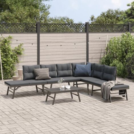 Gartenbank Set mit Kissen 5-teilig schwarz