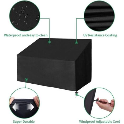 Gartenbankabdeckung – (190 x 66 x 89 cm) Schwarz, wasserdichte 4-Sitzer-Gartenbankabdeckung, UV-beständige 210D Oxford-Staubschutzabdeckung für Gartenbänke