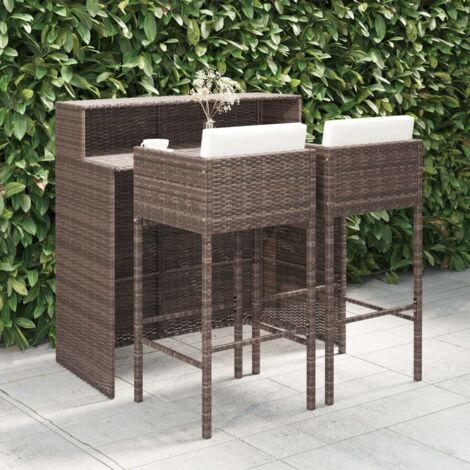 Gartenbar-Möbelset 3-teilig mit Kissen Rattan Braun