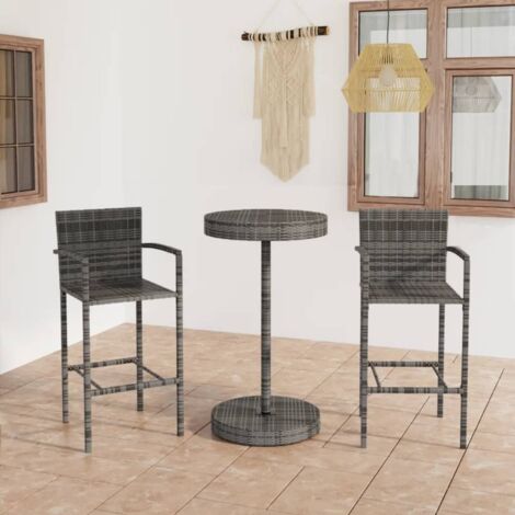 Gartenbar-Set 3 Teile Geflochtene Harz Grau