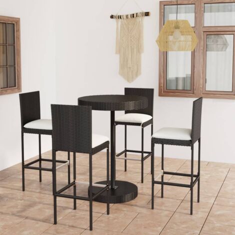Gartenbar Set 5 Teilig mit Kissen Rattan Schwarz
