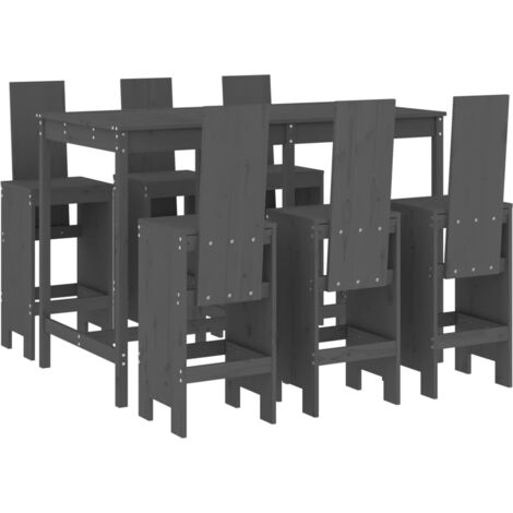 Gartenbar-Set 7-teilig grau aus massivem Kiefernholz