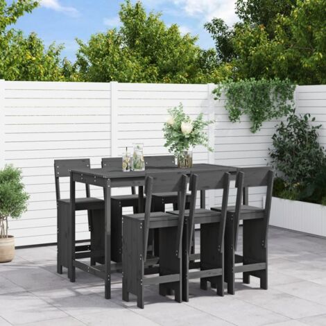 Gartenbar Set 7-teilig grau aus massivem Kiefernholz